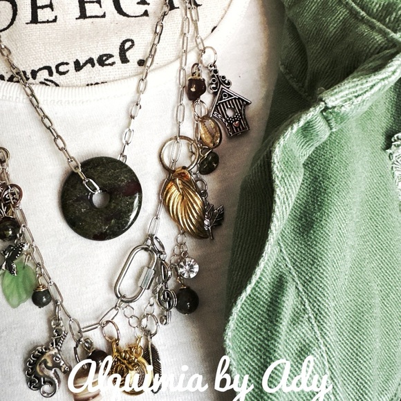 Bohemian chunky layered multi charms necklace blood agate donut - Picture 7 of 9